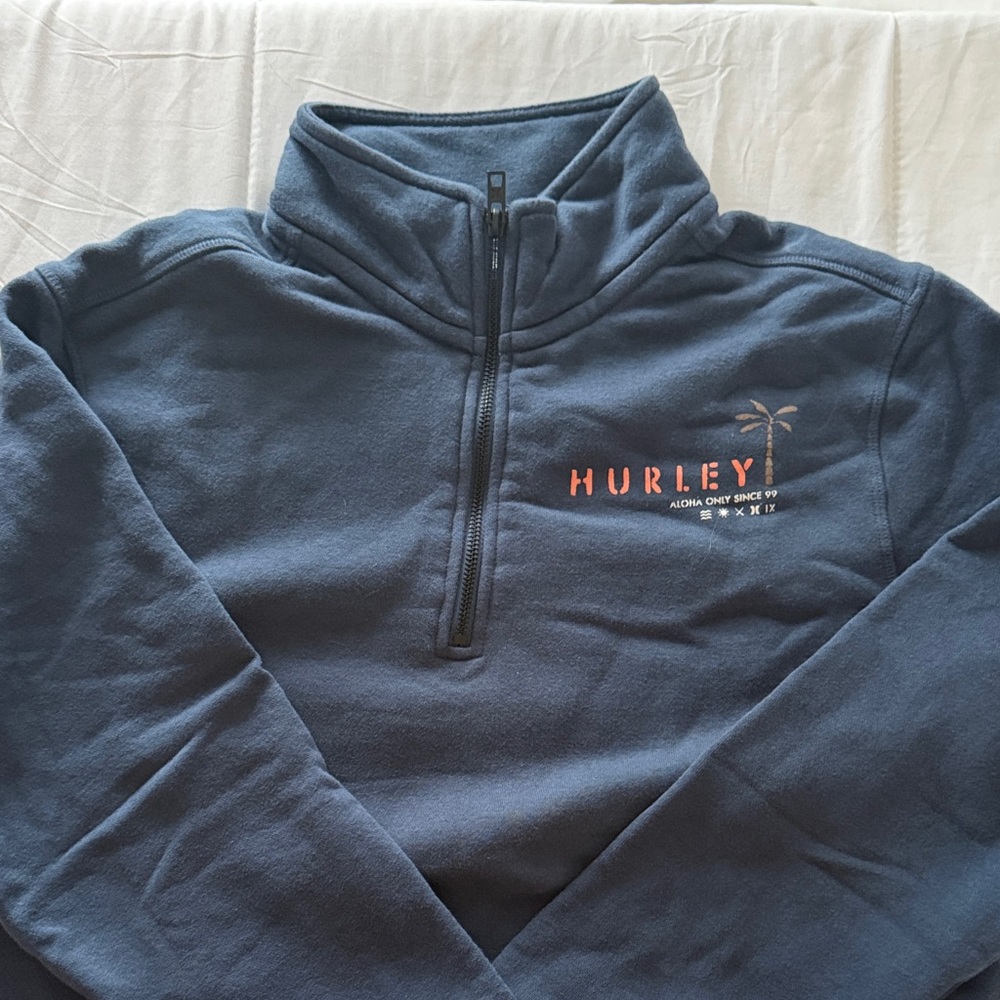 Hurley Men’s Navy Blue Half-Zip Fleece Pullover with Coral Logo